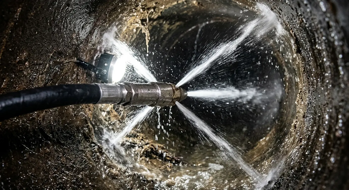 High-pressure hydro jetting nozzle cleaning sewer pipe for Storm Drain Cleaning in Gladstone